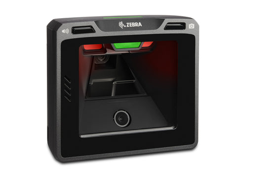 Zebra SP7208-V vertical presentation scanner with USB kit (SP7208-SV4U2100AZW) – left 3/4 view