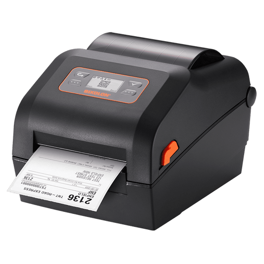 BIXOLON XD5-40d 4-inch direct thermal desktop label printer, black (XD5-40DEK/BEG) – printing a shipping label