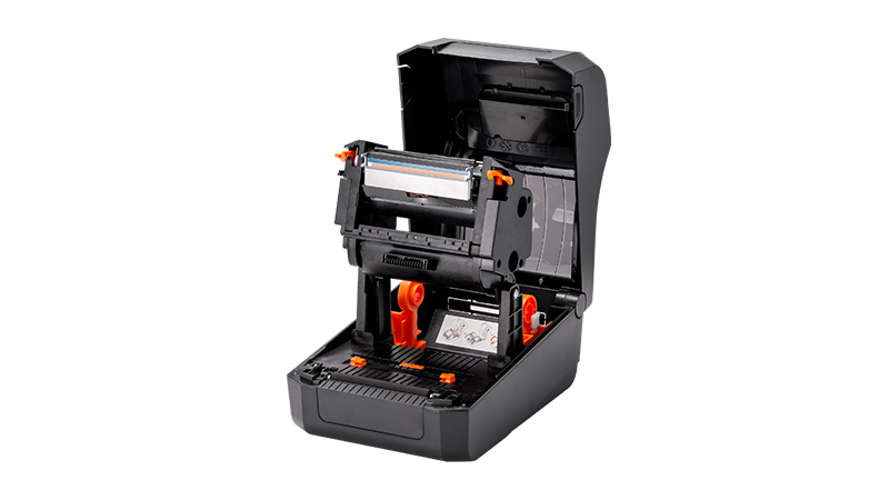 BIXOLON XD5-43t 4-inch thermal transfer desktop label printer, black (XD5-43tK/BEG) – open cover, ribbon mechanism