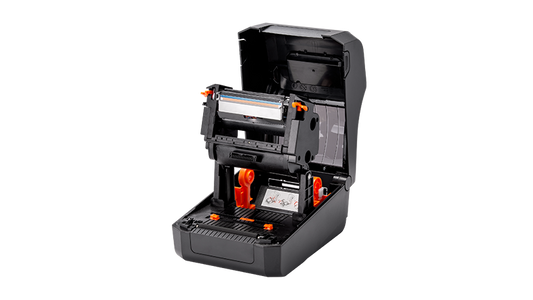 BIXOLON XD5-43t 4-inch thermal transfer desktop label printer, black (XD5-43tK/BEG) – open cover, ribbon mechanism