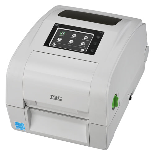TSC TH240RHC 4-inch healthcare desktop UHF RFID label printer, 203 dpi, touch display, cutter, white (TH240RHC-A001-0022) – angled view