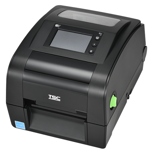 TSC TH340R 4-inch desktop UHF RFID label printer, 300 dpi, touch display, Wi-Fi + Bluetooth, cutter, black (TH340R-A001-0122) – angled view