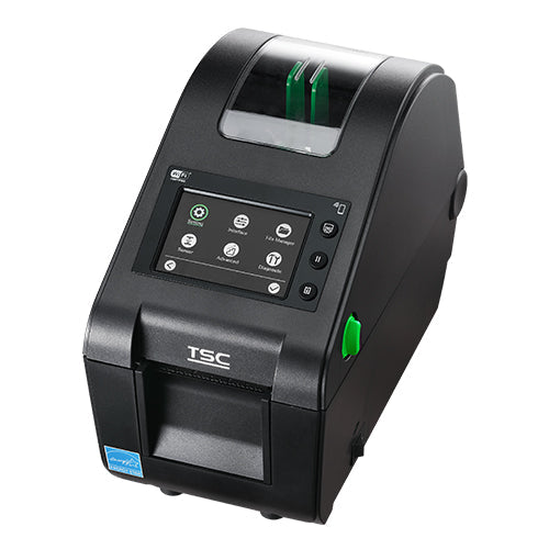 TSC DH220LN 2-inch direct thermal HF RFID desktop label printer, 203 dpi, touch display, HF RFID + cutter, Wi-Fi + Bluetooth, black (DH220LN-A001-0112) – front view
