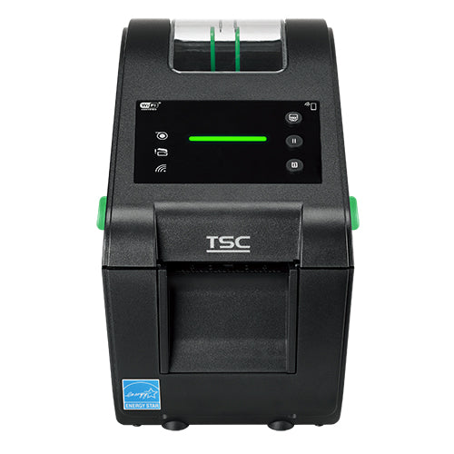 TSC DH220L 2-inch direct thermal desktop label printer, 203 dpi, LED, linerless tear-off, black (DH220L-A001-1042) – angled view