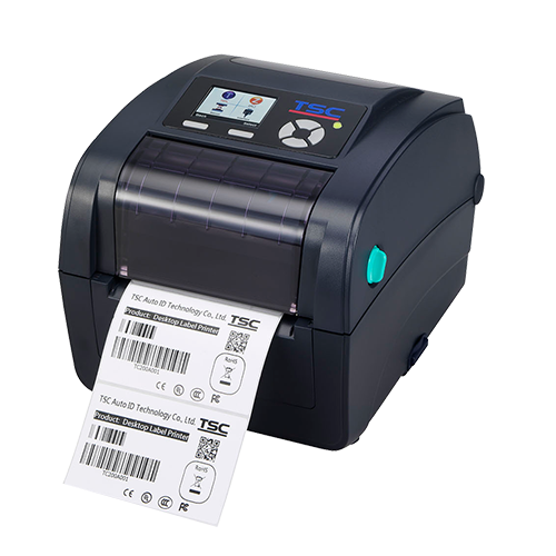 TSC TC310 4-inch thermal transfer desktop label printer, 300 dpi, colour display, USB + RS-232 + Ethernet + Wi-Fi + Bluetooth, navy (99-059A002-3202) – angled view