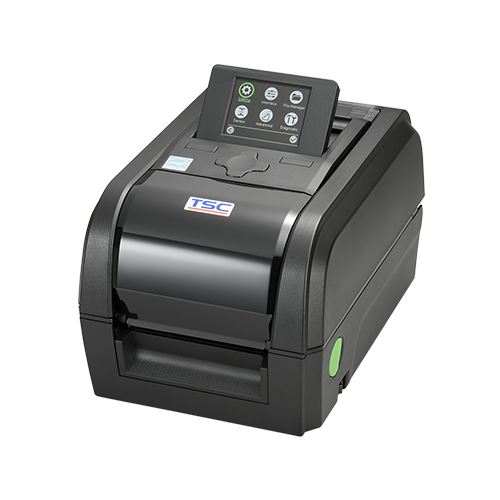 TSC TX310 4-inch desktop thermal transfer label printer, 300 dpi, colour LCD, black (TX310-A001-1203) – front view