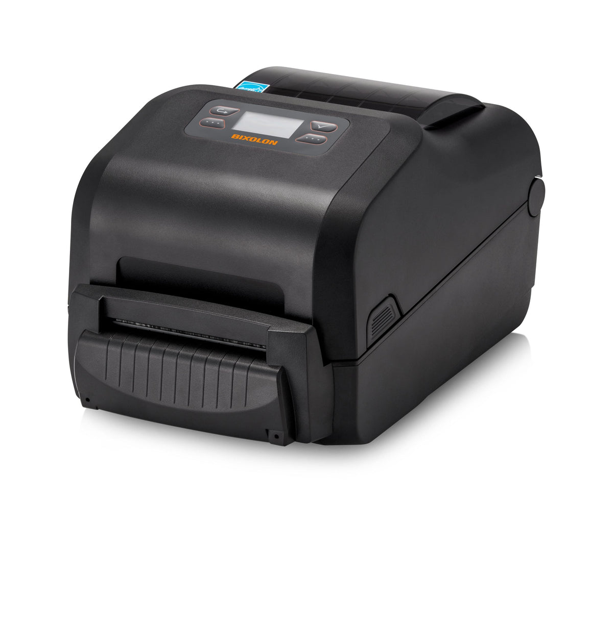 BIXOLON XD5-40IIt 4-inch thermal transfer desktop label printer, LCD, black (XD5-40IItOEBK/BEG) – angled view