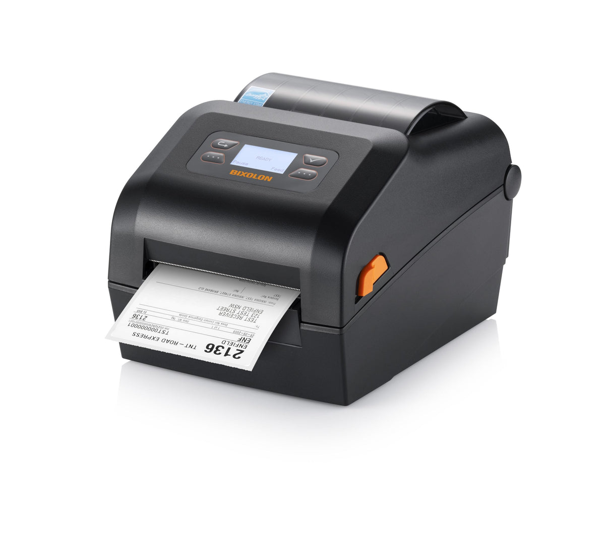 BIXOLON XD5-43IId 4-inch direct thermal desktop label printer, LCD, black (XD5-43IIdOEK/BEG) – angled view