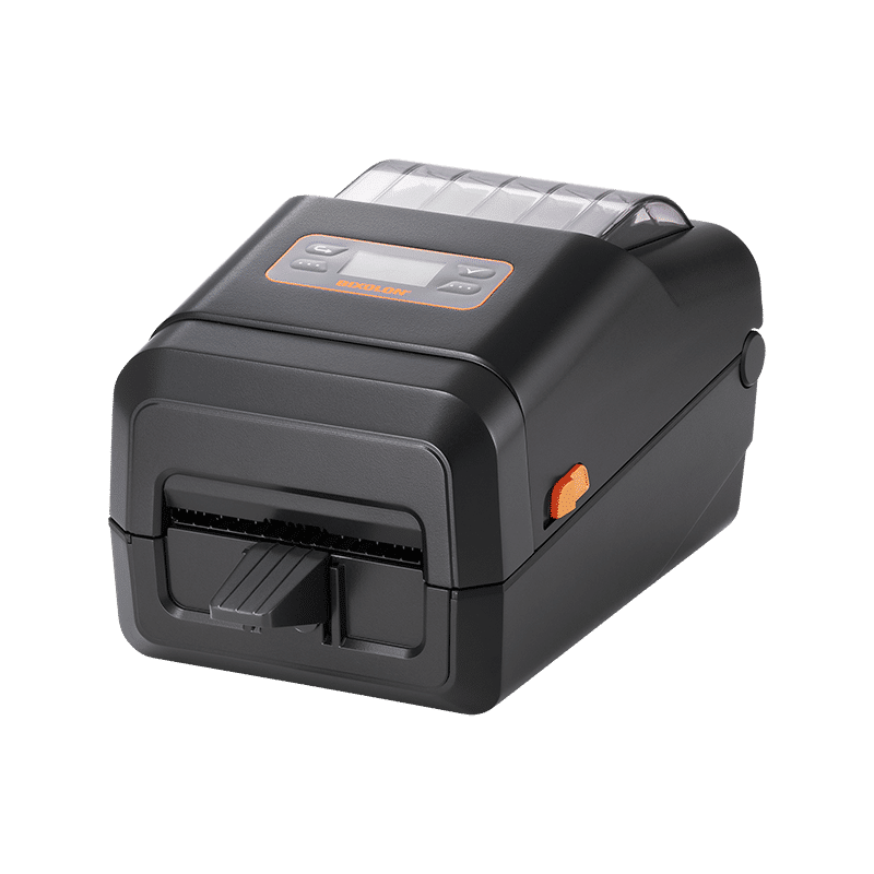 BIXOLON XL5-40CT linerless desktop label printer with LCD and auto cutter, 203 dpi, USB + Bluetooth, dark grey (XL5-40CTOBG/BEG) – front view