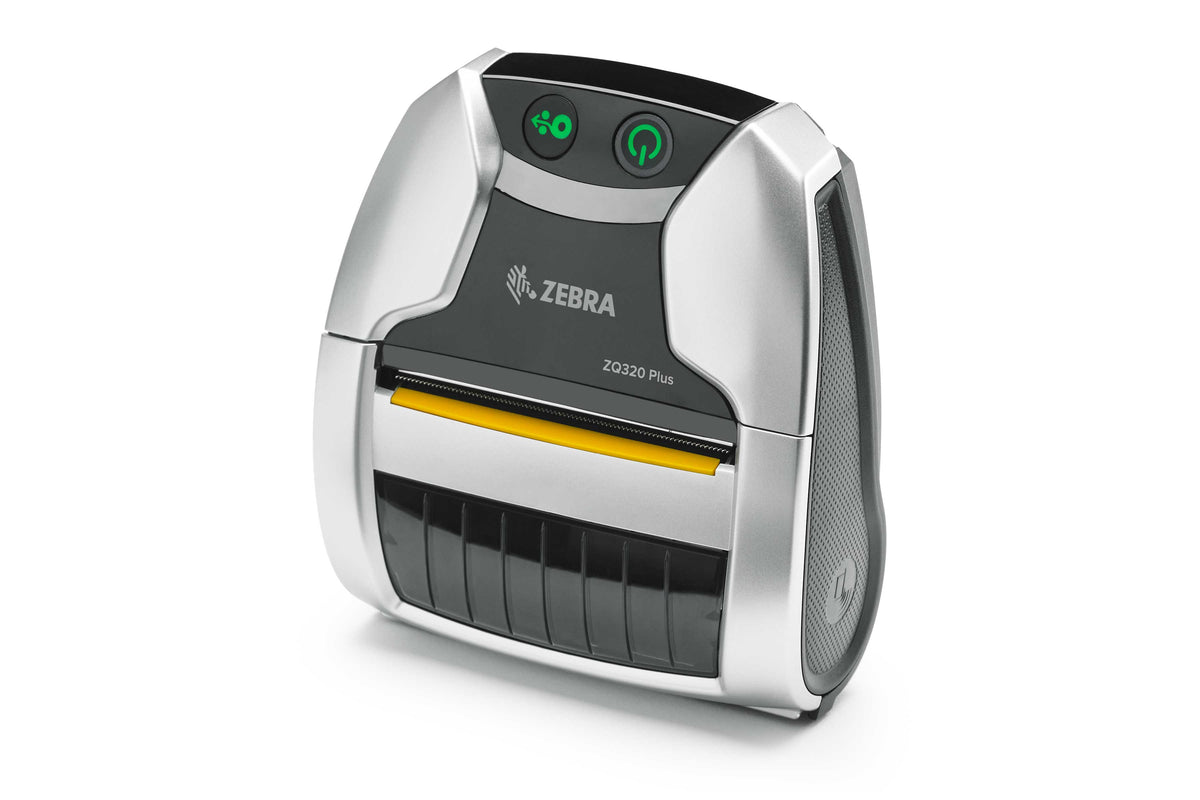 Zebra ZQ320 Plus mobile receipt and label printer, indoor model, Wi-Fi + Bluetooth (ZQ32-A0W03RE-00) – front 3/4 view