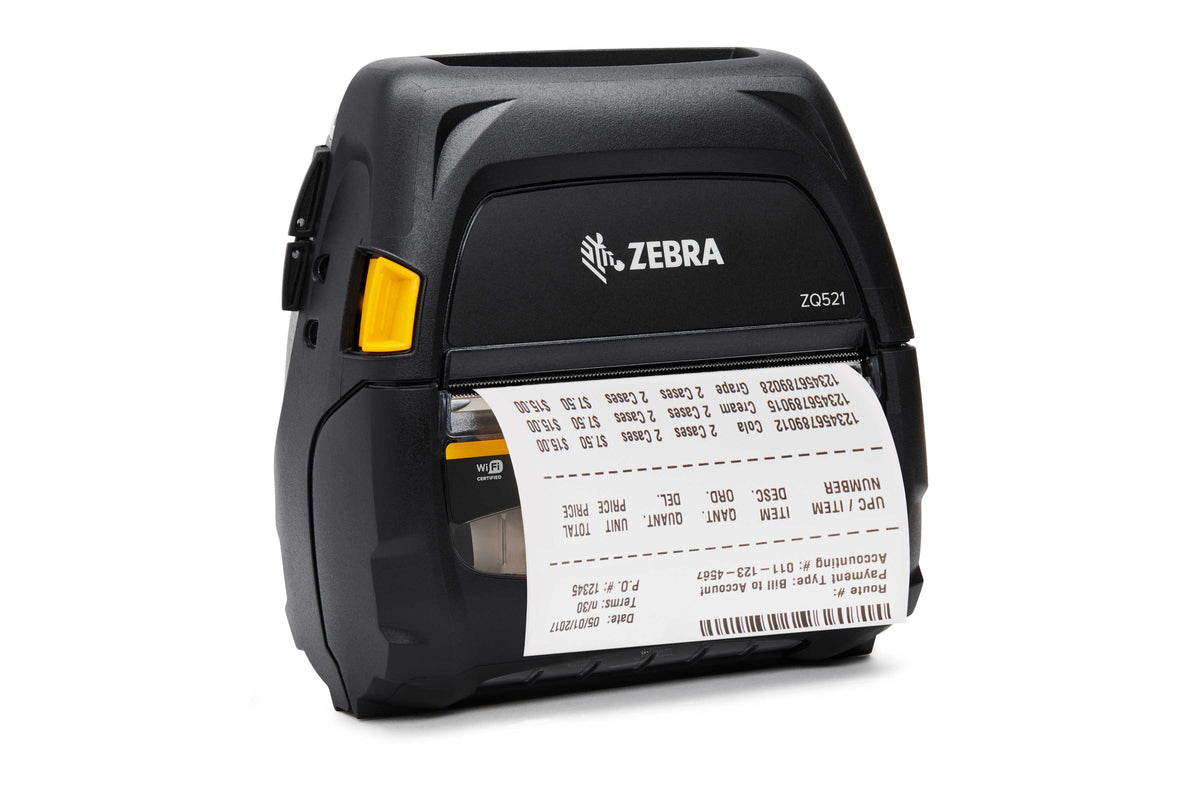 Zebra ZQ521 mobile receipt and label printer, black, Wi-Fi + Bluetooth, extended battery (ZQ52-BUW002E-00) – printing labels