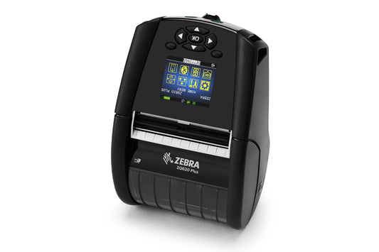 Zebra ZQ620 Plus mobile receipt and label printer, black, Wi-Fi 6 + Bluetooth, linerless (ZQ62-AUX2E14-00) – 3/4 view