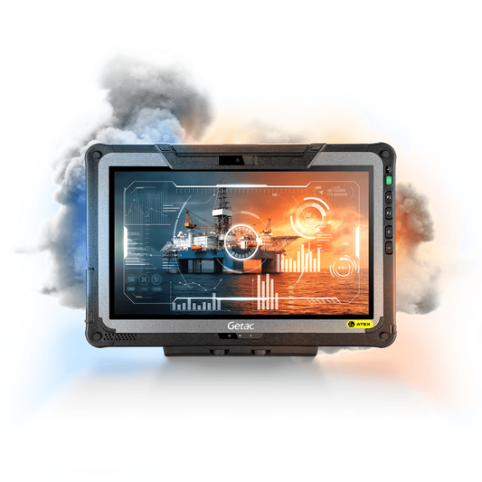 Getac F110 G7-EX ATEX/IECEx Zone 2/22 rugged 11.6-inch tablet, RS-232 serial + LAN ports (FT7Q64TI1LMX) – front view