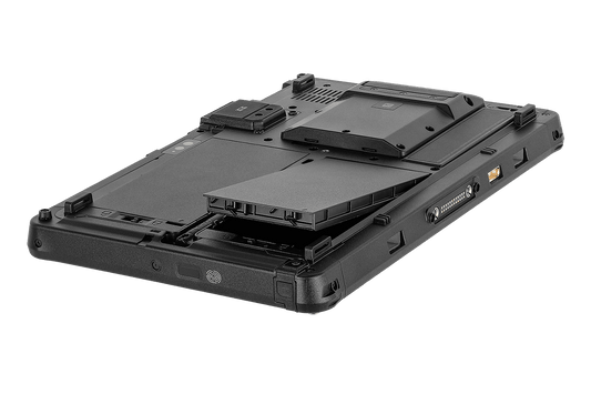 Getac F110 G7 rugged 11.6-inch tablet (FTB164JI1QXX) – back view with hot-swap batteries