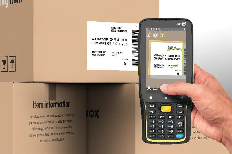 CipherLab RK26 rugged Android mobile computer, 28-key numeric/function keypad (AK266S4DFEG41) – scanning a label