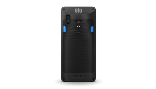 Elo M60 Pay Android mobile POS computer with integrated payment, 4G LTE, SE4710 2D barcode scanner (E897852) – back view with barcode scanner