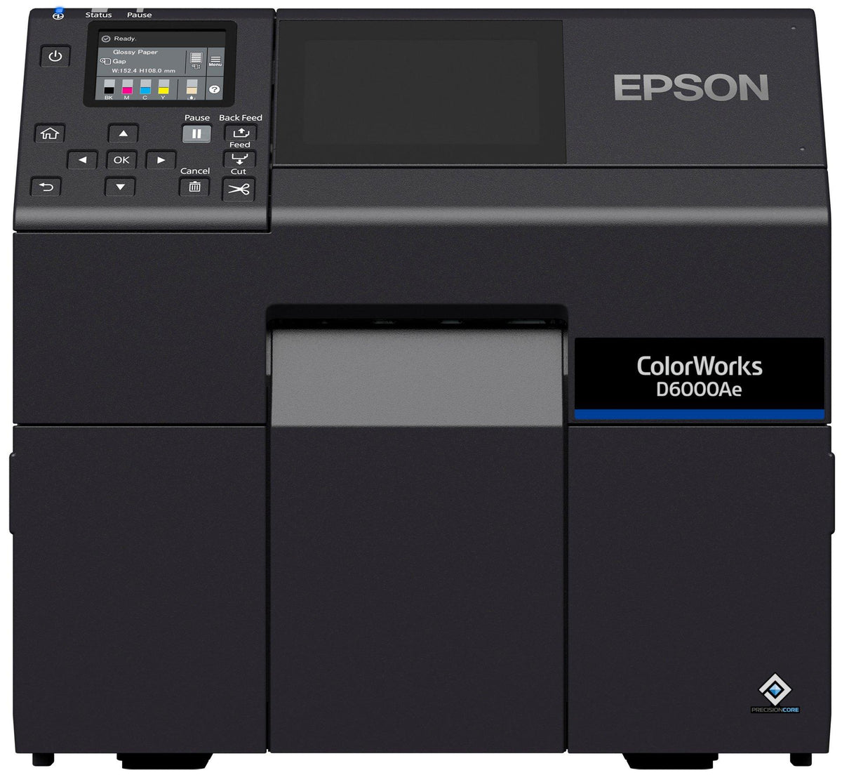 Epson ColorWorks D6000Ae colour label printer, 4-inch, auto cutter, 1200 x 1200 dpi, inkjet (C31CL90102) – front view