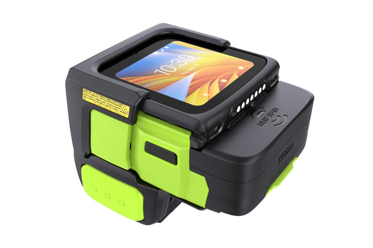 Zebra WS501-R wearable computer, back-of-hand mount, integrated UHF RFID reader (WS5012-0D3M1030ERW) – angled view