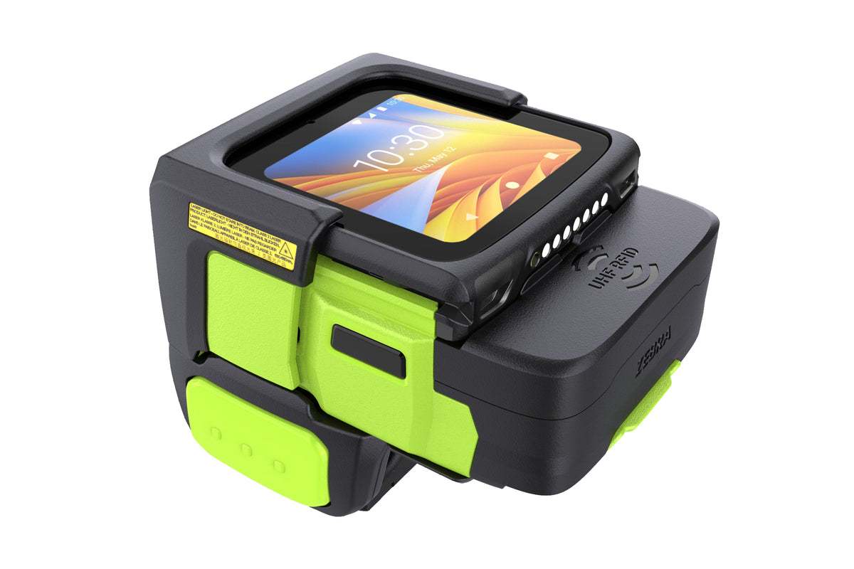 Zebra WS501-R wearable computer, back-of-hand mount, integrated UHF RFID reader (WS5012-0D3M1030EEA) – angled view