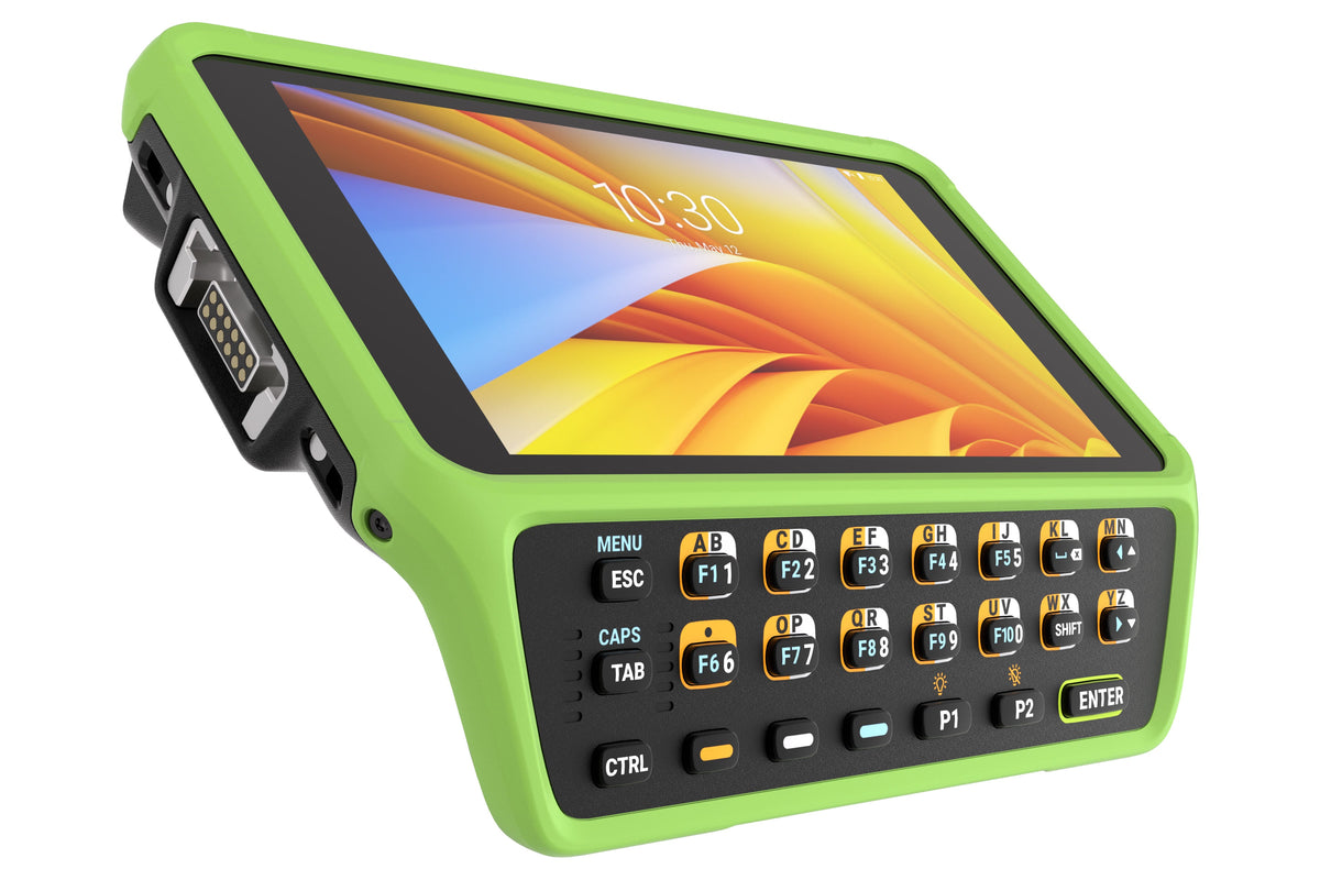 Zebra WT6400 wearable wrist computer, 23-key function alphanumeric keypad (WT0-WT64B-K6DCE2A6) – angled view of keypad